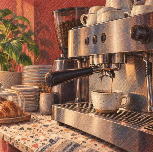 Illustration of cafés equipment and workspace